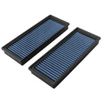 Pair of aFe MagnumFLOW Pro 5R washable air filters with blue cotton gauze and black polyurethane seals.