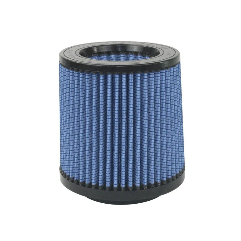 aFe Power MagnumFLOW Pro 5R drop-in performance air filter with blue oiled cotton gauze and black polyurethane frame.