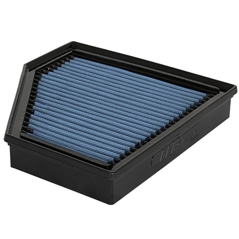 aFe Power MagnumFLOW Pro 5R oiled cotton gauze replacement air filter with blue media and black polyurethane frame.