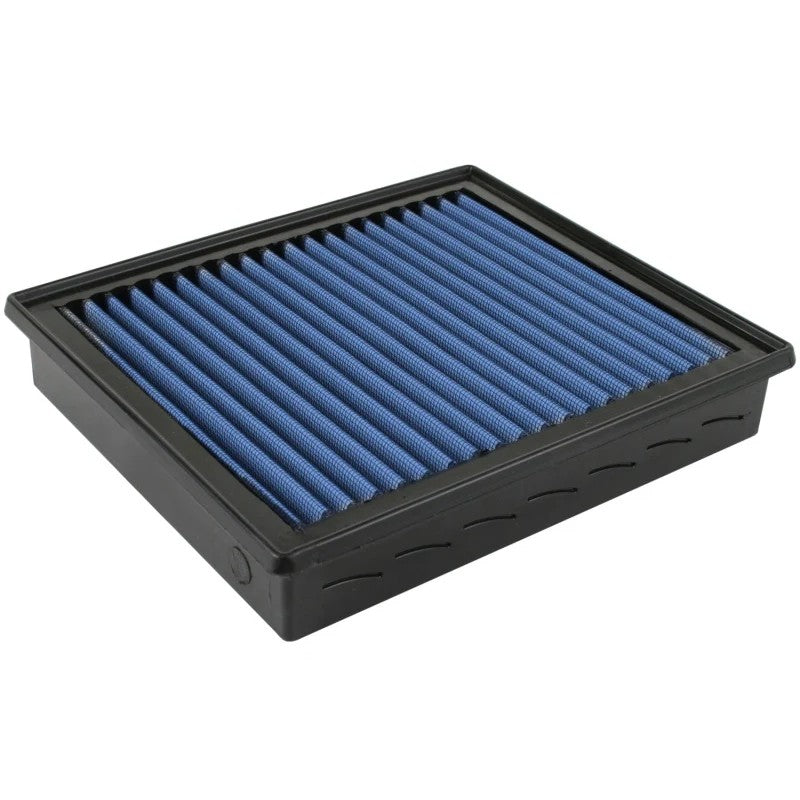 aFe MagnumFLOW OER P5R performance air filter with blue oiled cotton gauze and black polyurethane frame