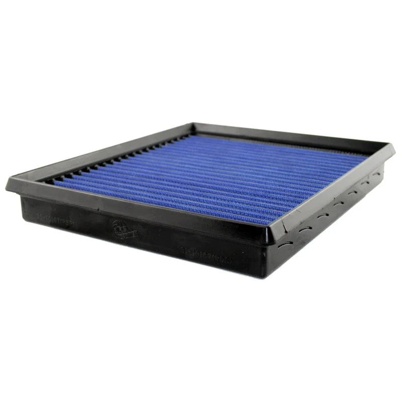 aFe Power Magnum FLOW Pro 5R performance air filter with blue oiled cotton gauze and black polyurethane frame.