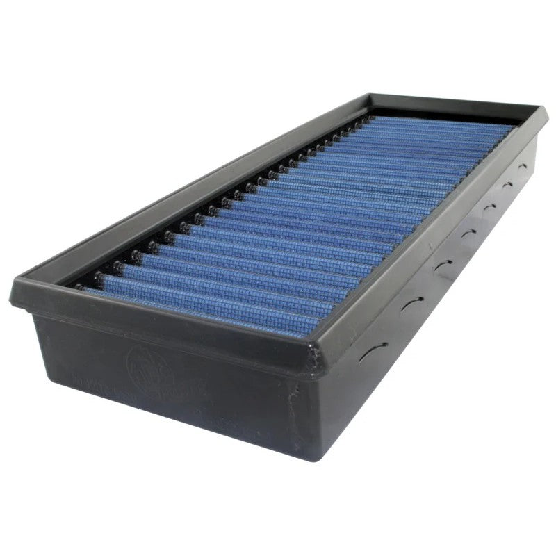 aFe Power MagnumFLOW Pro 5R oiled cotton gauze air filter with blue media and black polyurethane frame.