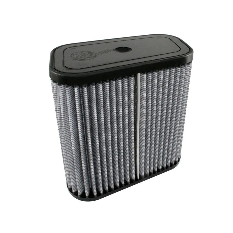 aFe Power MagnumFLOW Pro DRY S drop-in replacement air filter with white synthetic media and black polyurethane frame