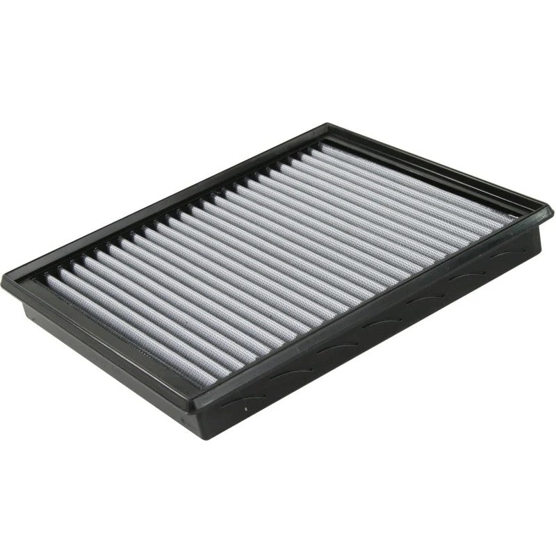aFe Power Magnum FLOW Pro DRY S replacement air filter with white 3-layer synthetic media and black urethane frame.