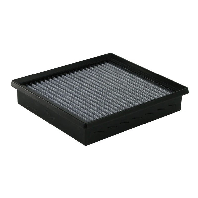 aFe Power MagnumFLOW Pro DRY S replacement air filter with white synthetic media and a black polyurethane frame.