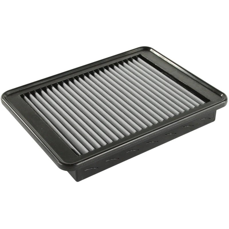 aFe Power MagnumFLOW Pro DRY S OER air filter with grey synthetic media and a black polyurethane frame.