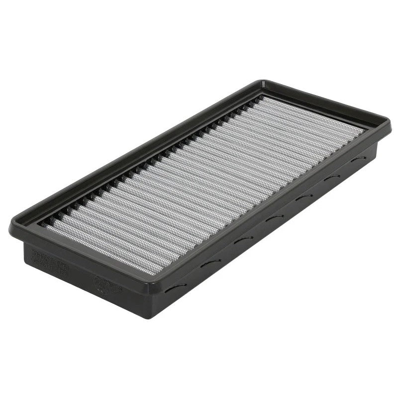 aFe Power Magnum FLOW Pro DRY S performance air filter featuring blue synthetic media and a black polyurethane frame.