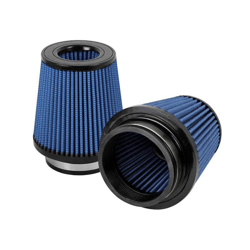 Pair of aFe Power Magnum FLOW Pro 5R oiled air filters with inverted tops and 4-inch flanges.