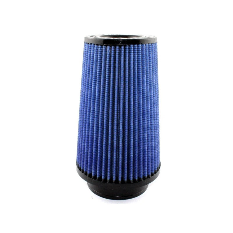 aFe Power MagnumFLOW Pro 5R conical air filter with blue oiled media, 4-inch flange, and inverted top