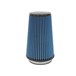 aFe Power MagnumFLOW Pro 5R conical air filter with blue oiled cotton gauze and black polyurethane top and flange.