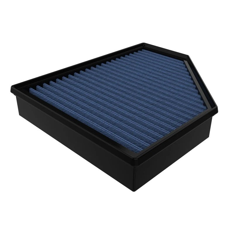 aFe Power MagnumFLOW Pro 5R oiled cotton replacement air filter with black polyurethane frame and deep pleats.