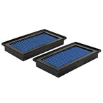 Pair of aFe MagnumFLOW Pro 5R oiled air filters with blue cotton gauze media and black polyurethane frames.