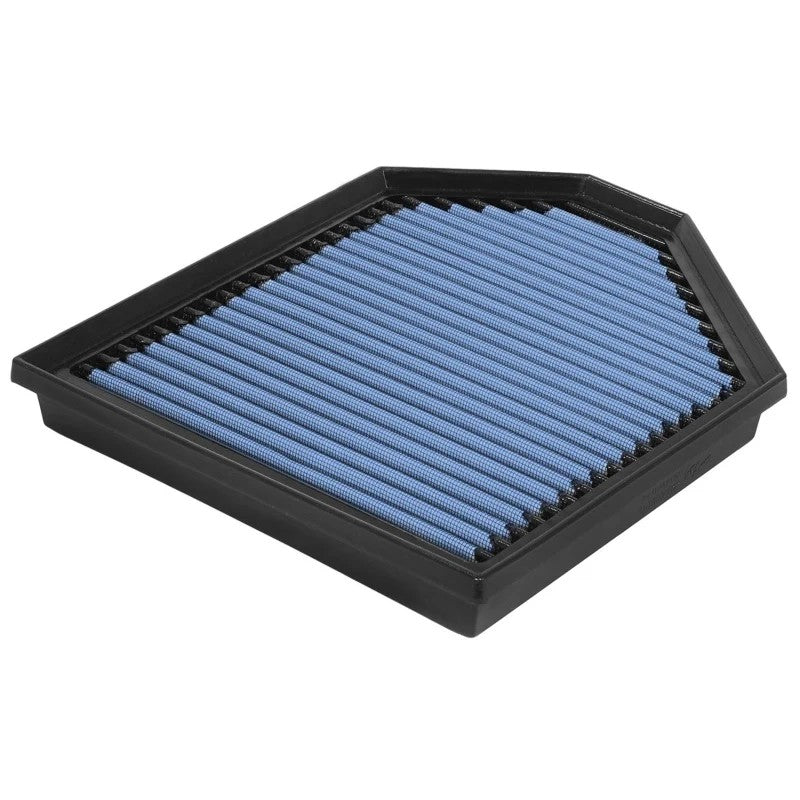 aFe MagnumFLOW Pro 5R performance air filter with blue oiled cotton gauze media and black polyurethane seal.