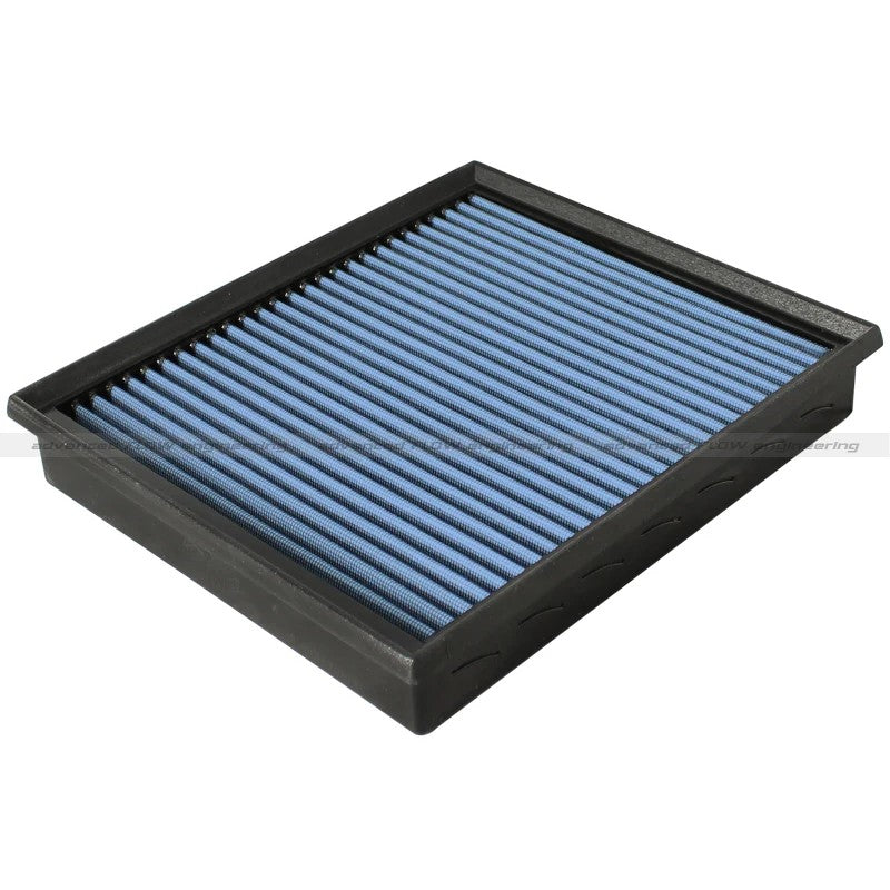aFe MagnumFLOW OER PRO 5R oiled cotton gauze air filter with blue media and black 100% polyurethane frame.