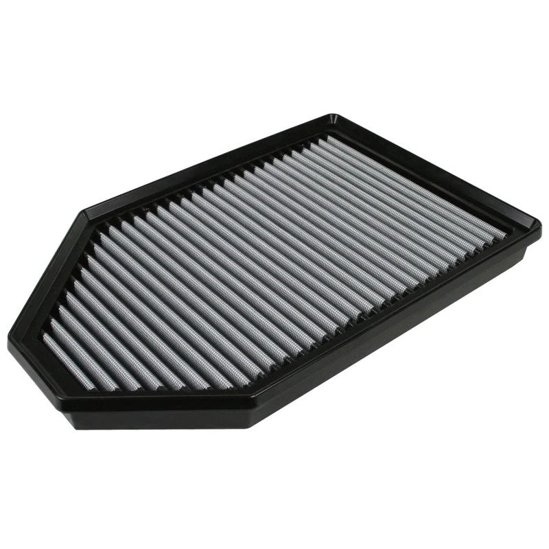 aFe Power MagnumFLOW OER Pro Dry S air filter featuring white synthetic media and a black polyurethane frame.