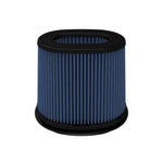 aFe MagnumFLOW Pro 5R air filter with blue oiled media, inverted top, and black polyurethane base with locking tabs.