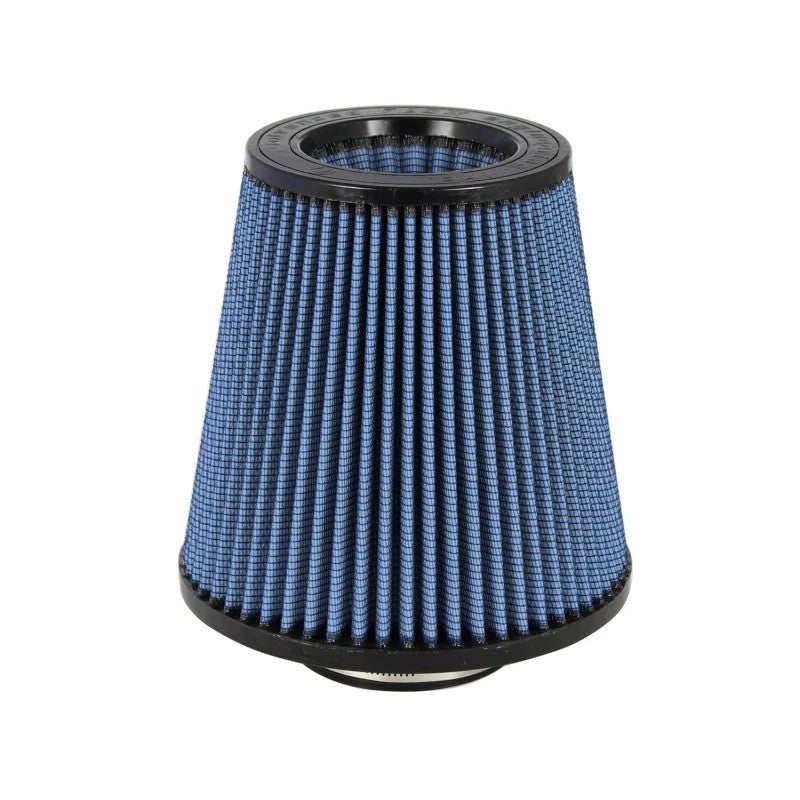 aFe MagnumFLOW Pro 5R conical air filter with blue oiled cotton media and black polyurethane inverted top and flange