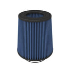 aFe MagnumFLOW Pro 5R replacement air filter with blue oiled cotton media, inverted top, and polyurethane base.