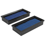 Pair of aFe MagnumFLOW Pro 5R oiled blue cotton gauze air filters with black polyurethane frames.