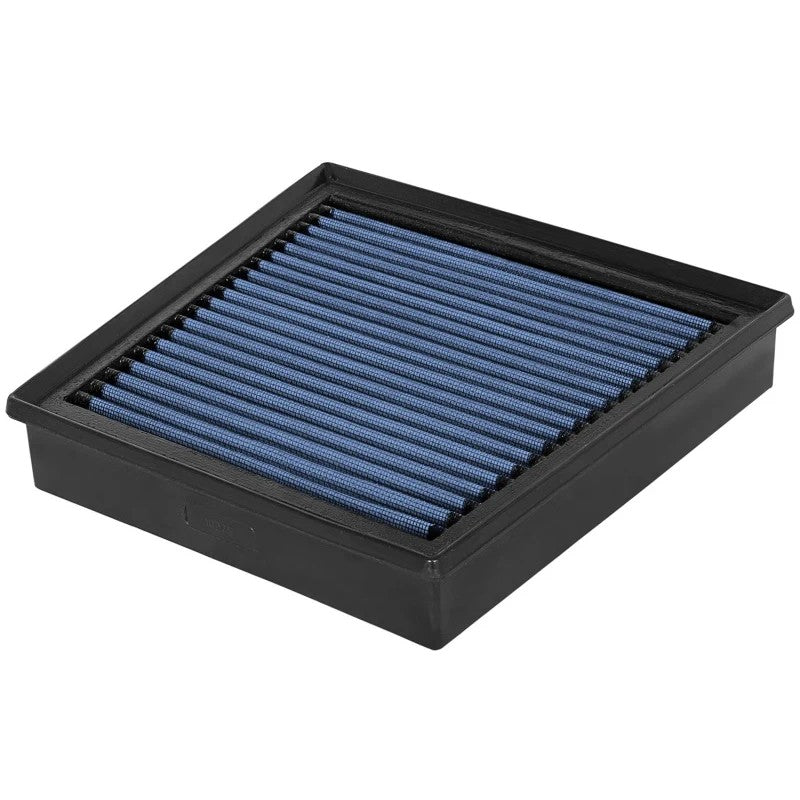 aFe MagnumFLOW Pro 5R performance air filter with blue oiled media and black polyurethane frame for GM 6.6L diesel engines.