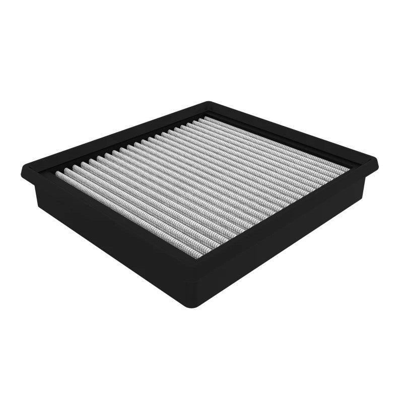 aFe Power MagnumFLOW Pro DRY S flat panel air filter with white synthetic media and black polyurethane frame.