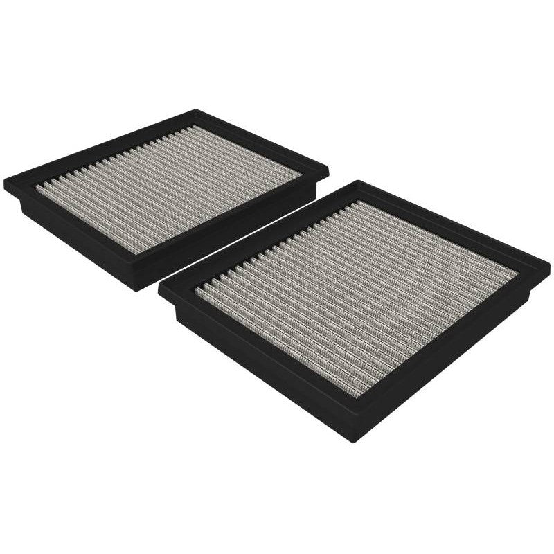 Set of two aFe MagnumFLOW Pro DRY S drop-in air filters with grey oil-free media and black polyurethane frames.