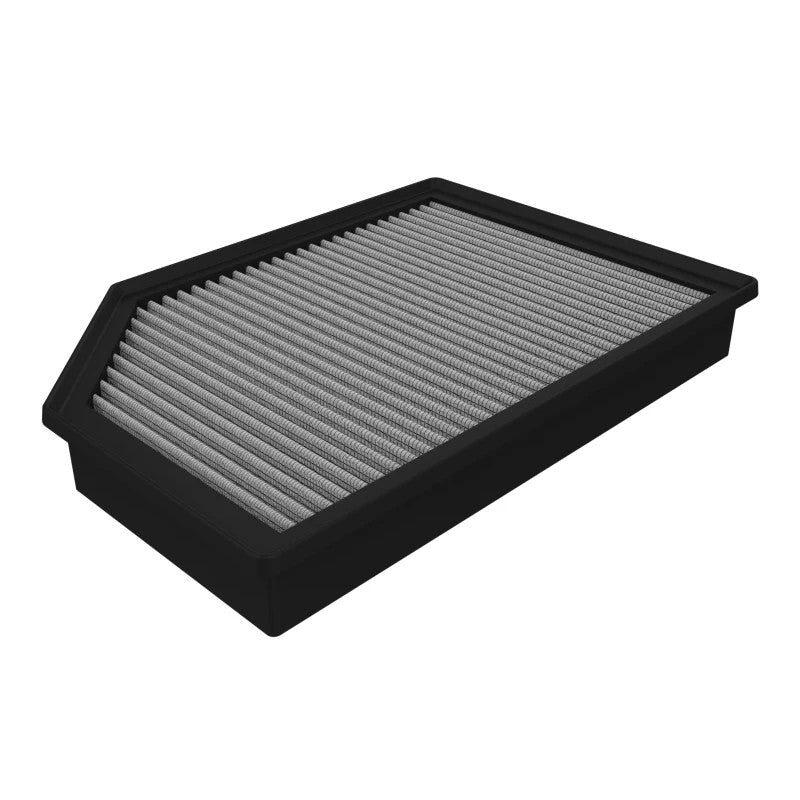 aFe MagnumFLOW Pro DRY S oil-free replacement air filter featuring white synthetic media and a black polyurethane frame.