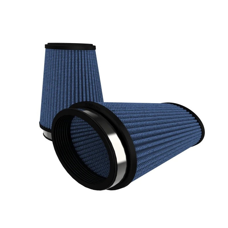 aFe Power MagnumFLOW Pro 5R universal air filters showing blue oiled cotton gauze and durable polyurethane construction.