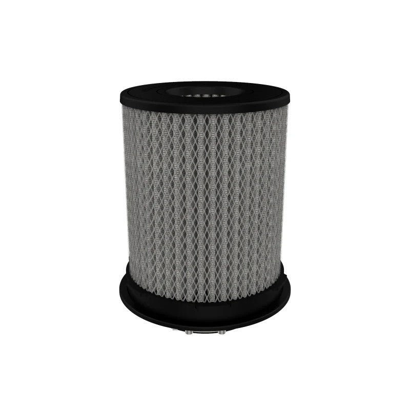 aFe Power MagnumFLOW Pro DRY S air filter with blue oil-free media, 4 inch flange, and inverted top.