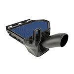aFe Power Magnum FORCE Super Stock intake tube with Pro 5R air filter and blue Dynamic Air Scoop for Dodge Challenger.