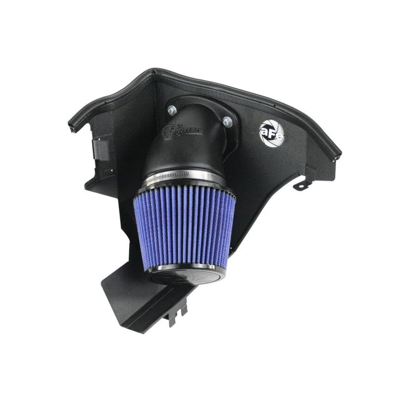 aFe Power MagnumFORCE Stage-2 intake system for BMW E46 featuring the Pro 5R filter and black powder-coated heat shield.
