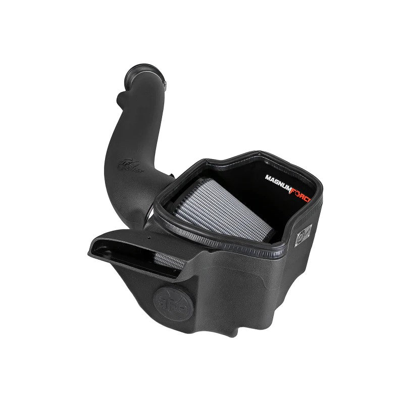 aFe MagnumFORCE Stage-2 cold air intake system with black XLPE housing and Pro DRY S filter for 3.6L Jeep and Dodge.