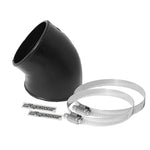 aFe MagnumFORCE 40-degree black polyurethane coupler with 4-inch and 3.5-inch openings and two metal hose clamps.