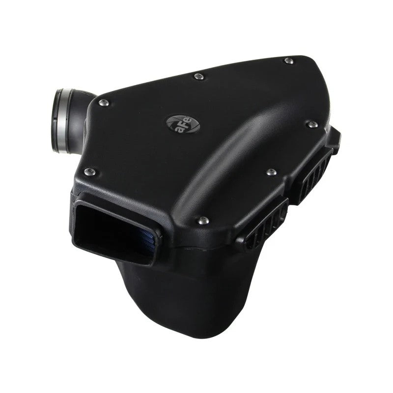 aFe Magnum FORCE Stage-2 Si intake system with black sealed airbox and blue Pro 5R filter for BMW 1 and 3 Series.