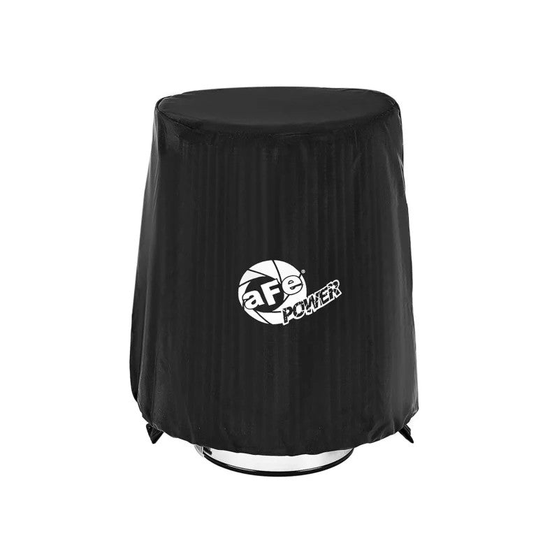 Black aFe Power MagnumSHIELD air pre-filter wrap with silk-screened logo showing dry-weave fabric construction