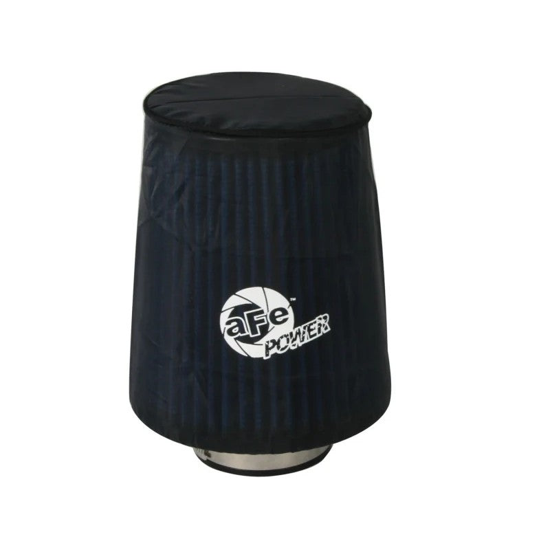 Black aFe MagnumSHIELD pre-filter with white aFe Power logo designed to slip over performance air filters.