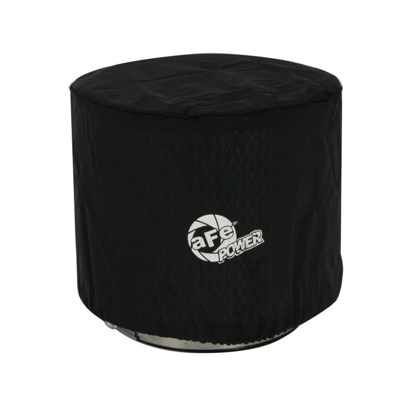 Black aFe Power MagnumSHIELD air filter pre-filter with white silk-screened logo.