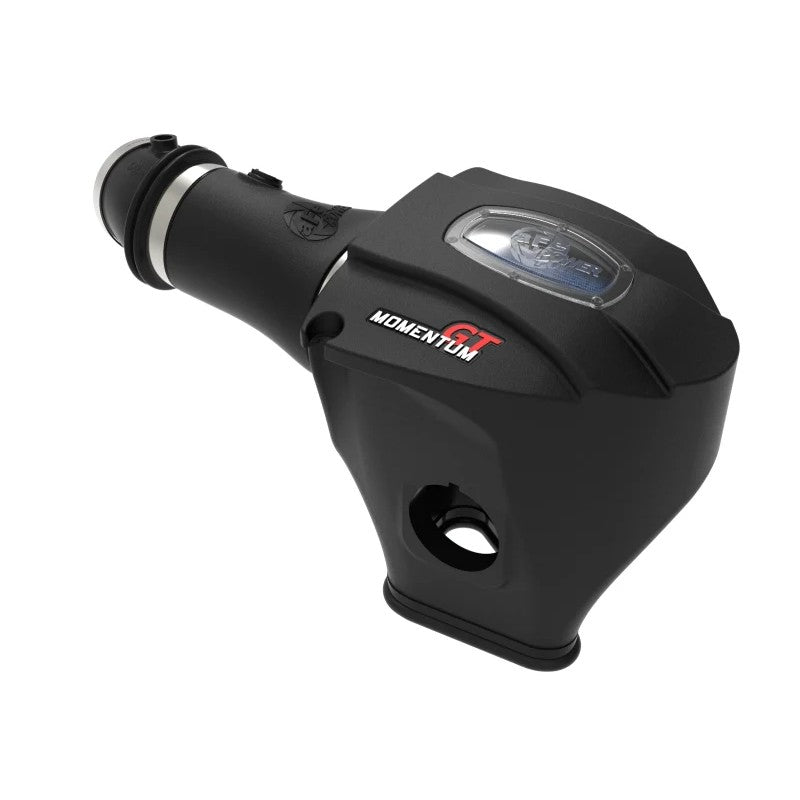 aFe Power Momentum GT intake system with black roto-molded housing and blue Pro 5R air filter for Dodge SRT Hellcat.