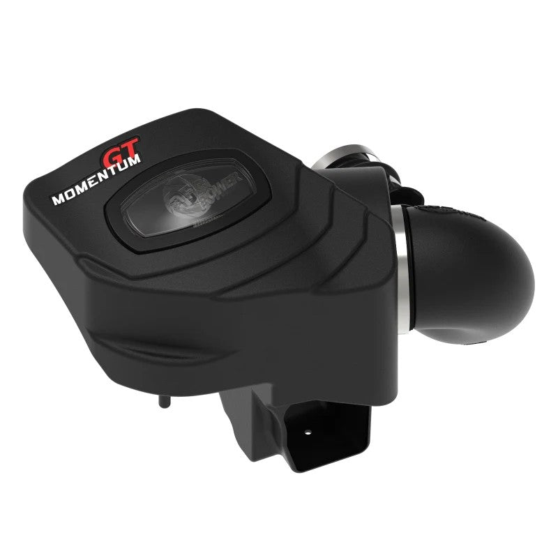 aFe Momentum GT cold air intake with black XLPE housing, clear sight window, and oil-free Pro Dry S air filter.