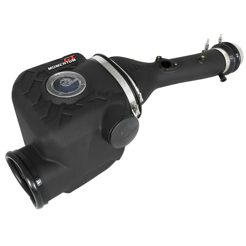 aFe Power Momentum GT cold air intake system with sealed black housing and blue Pro 5R oiled air filter