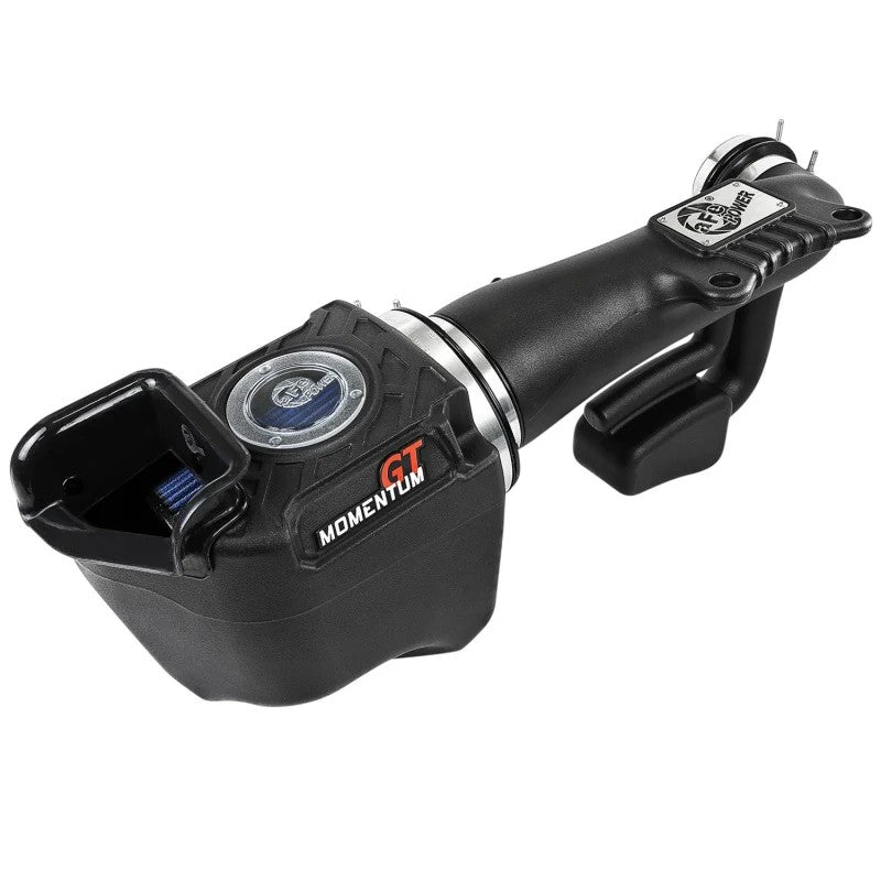 aFe Power Momentum GT sealed air intake system with black roto-molded housing, sight window, and Pro 5R oiled air filter.
