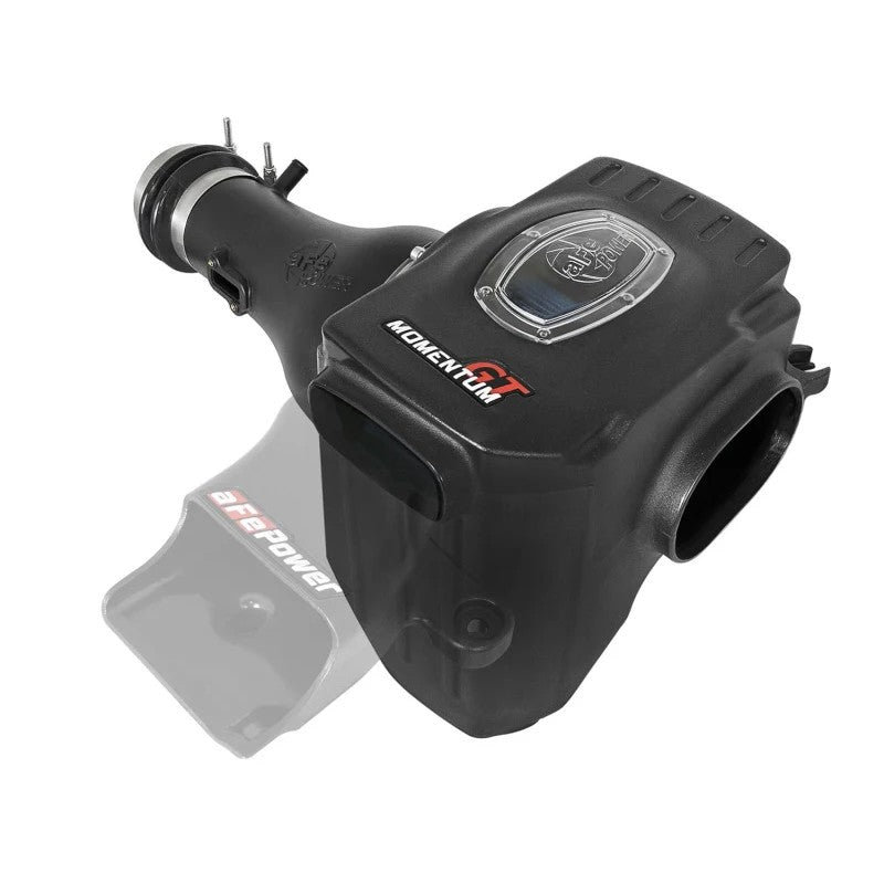aFe Power Momentum GT cold air intake system with black roto-molded sealed housing and blue Pro 5R oiled air filter