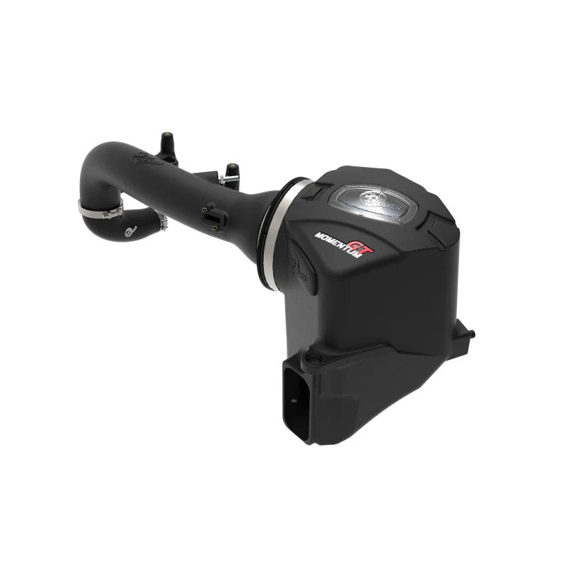 aFe Power Momentum GT cold air intake with black XLPE housing, clear sight window, and Pro 5R blue filter media.