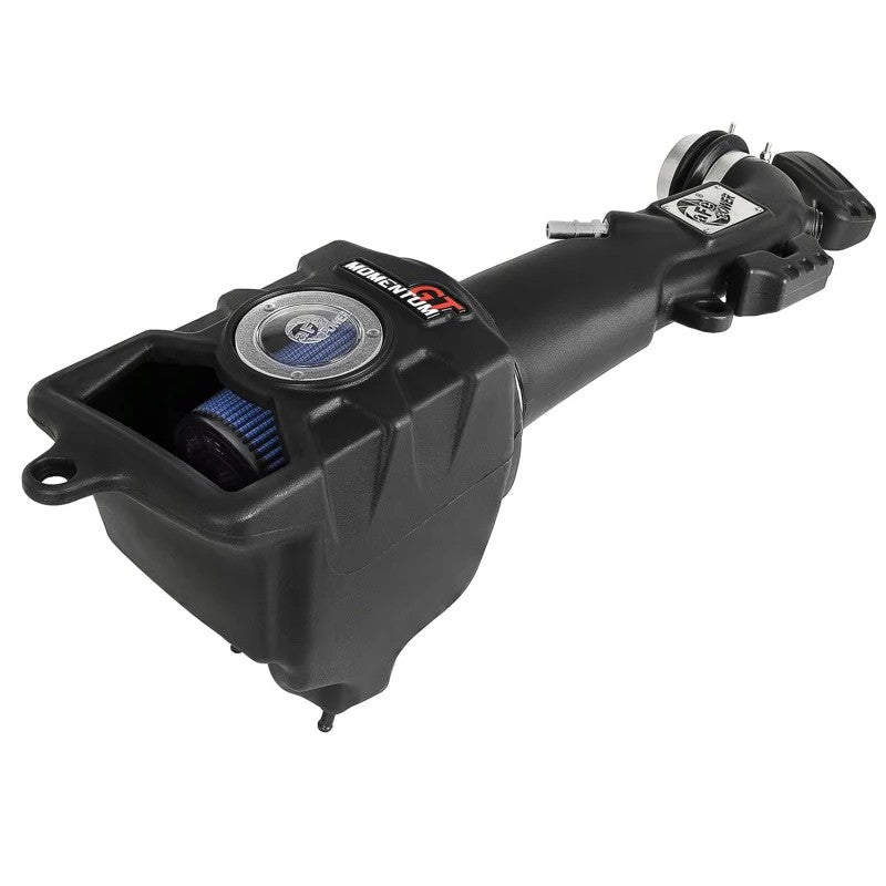 aFe Momentum GT Pro 5R cold air intake system with black XLPE housing, clear sight window, and blue oiled cotton air filter