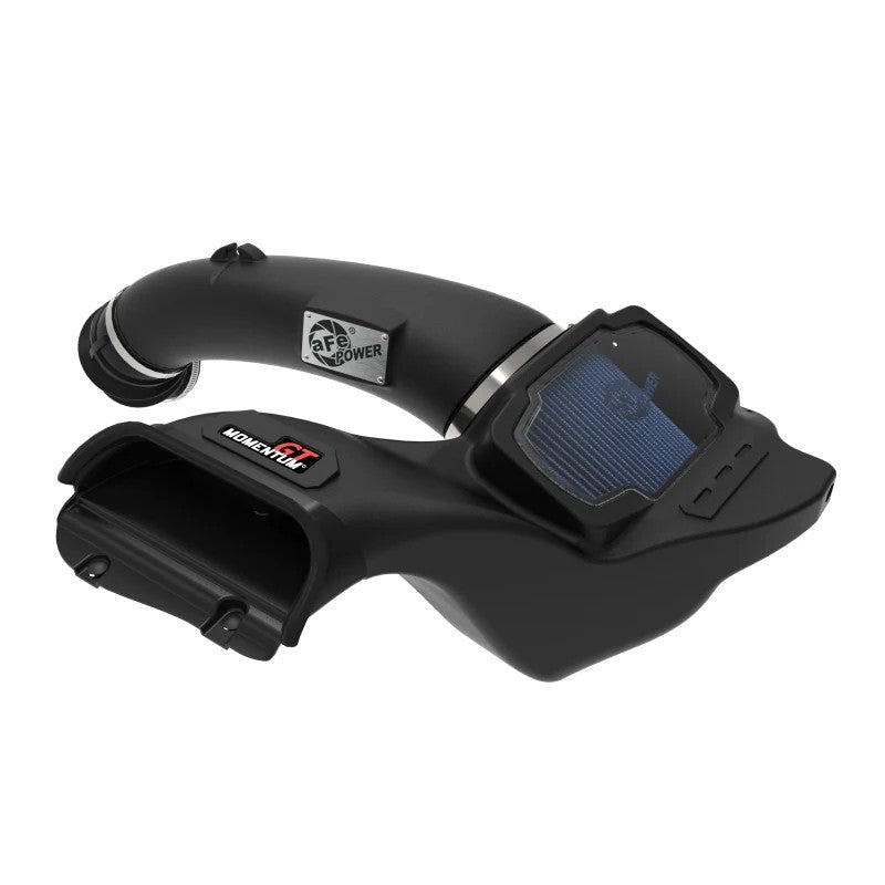 aFe Momentum GT cold air intake system for Ford F-150 featuring a black XLPE housing and blue Pro 5R filter