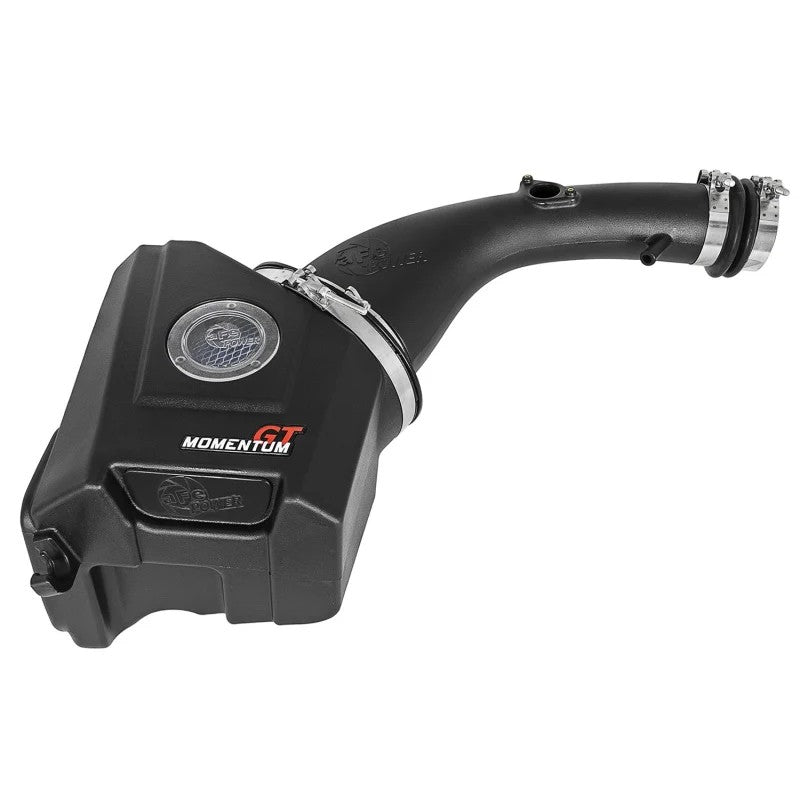 aFe Momentum GT intake system with black XLPE housing, clear sight window, and Pro 5R oiled cotton air filter.