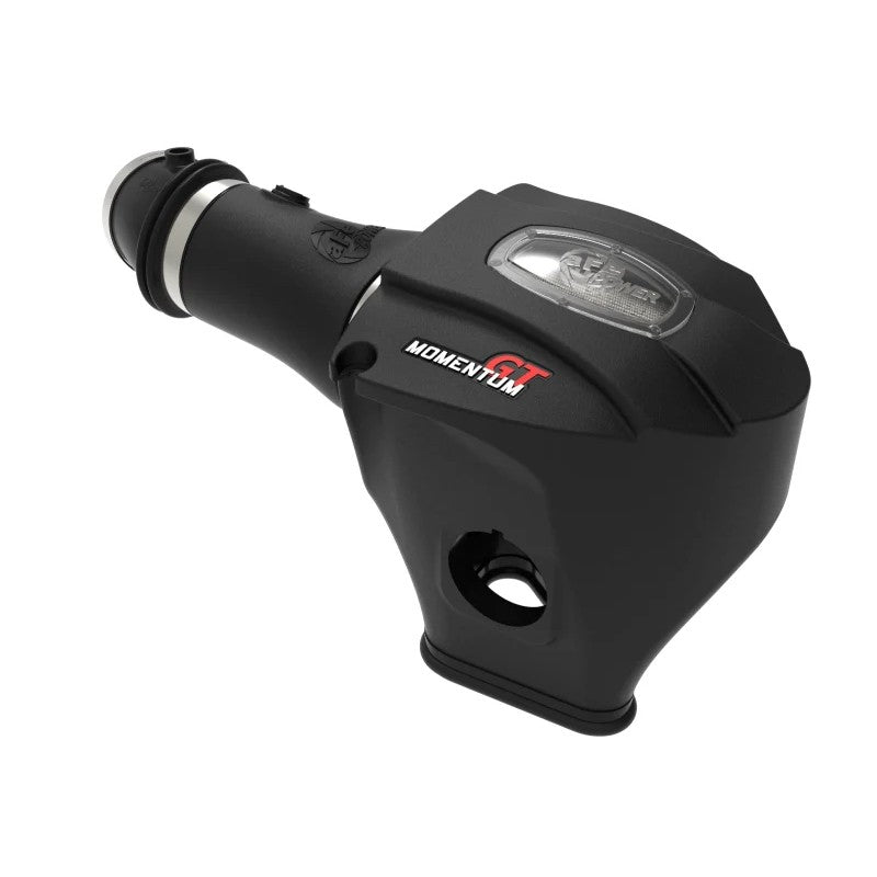 aFe Momentum GT cold air intake system with black XLPE housing, clear sight window, and 9-inch Pro DRY S air filter.