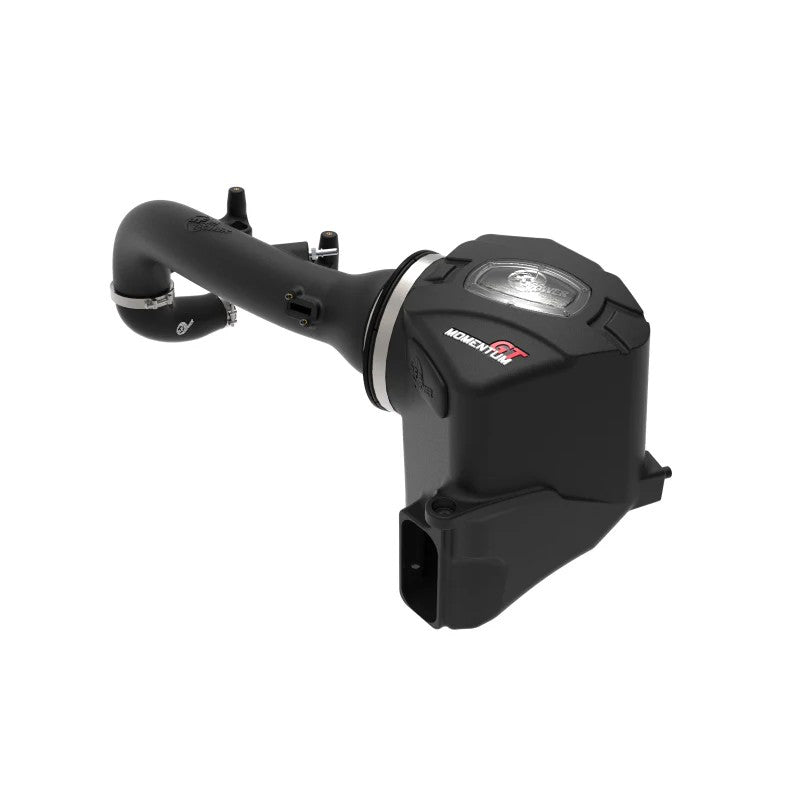 aFe Power Momentum GT cold air intake system featuring a black XLPE housing, clear sight window, and Pro DRY S air filter.