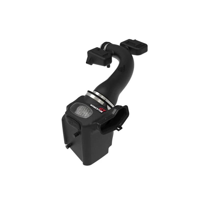 aFe Momentum GT cold air intake system for 2020-2022 Ford F-250/F-350 featuring black XLPE housing and Pro DRY S filter.
