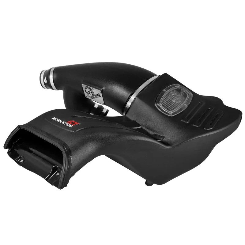 aFe Power Momentum GT cold air intake system with black roto-molded housing and clear sight window for Ford F-150.